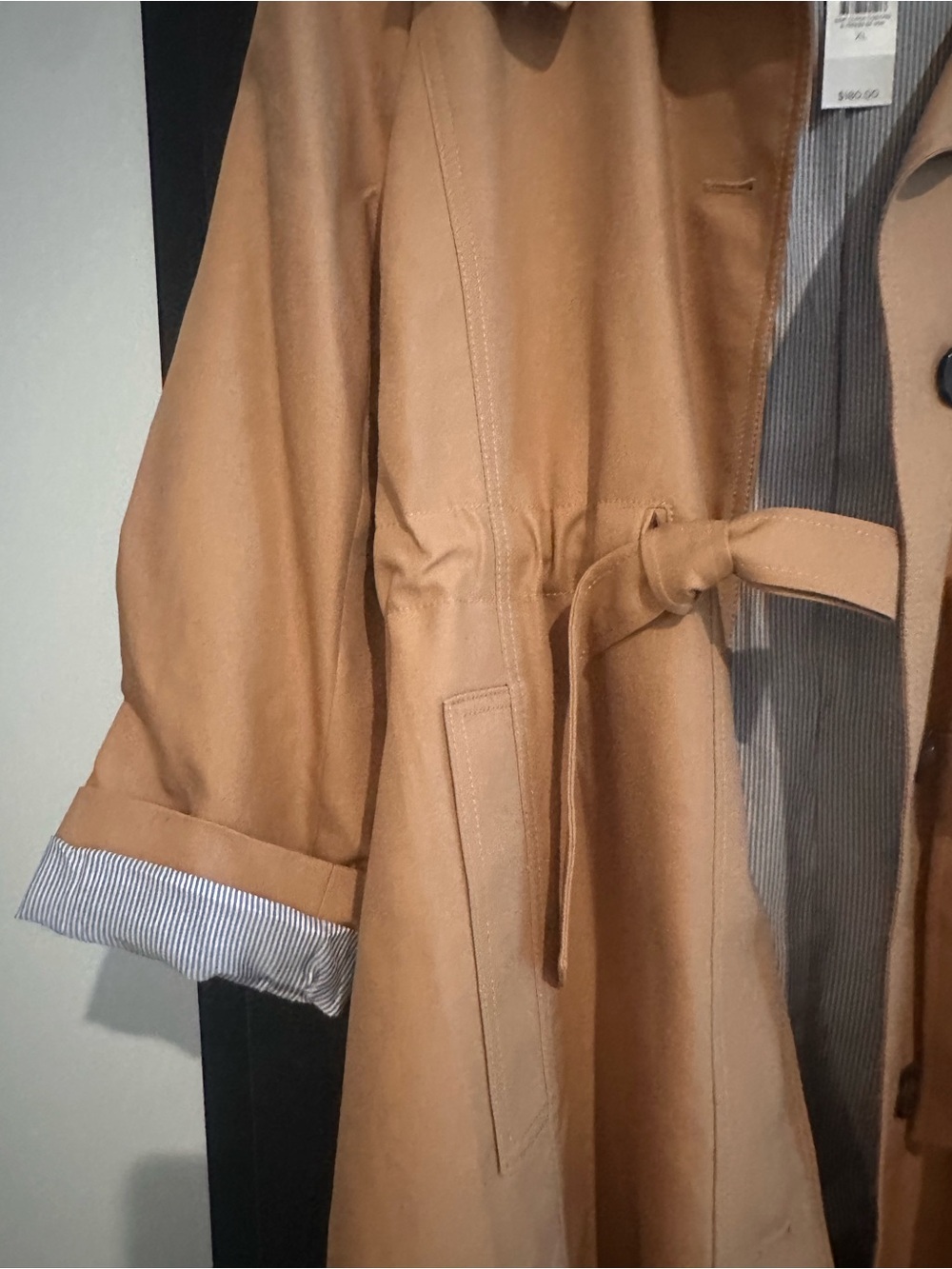 LOFT Camel/Tan Trench Coat with Striped Lining - Picture 2 of 5
